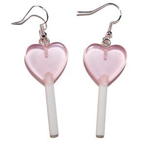 3/$25 Lollipop Heart‎ Earrings Pink Clear Resin Lightweight Hypoallergenic 925
